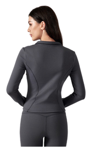 Chaqueta deportiva de gama alta para mujer, manga larga, a prueba de viento, con cremallera completa, abrigo para correr, Parte delantera transpirable, Top de Yoga, estampado sólido - Product Image 3