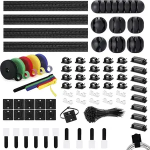 204pcs Cord Management Kit for TV Office Car Desk Home Cable Sleeve Split Self Adhesive Cable Clips Holder Cord Wire Organizer