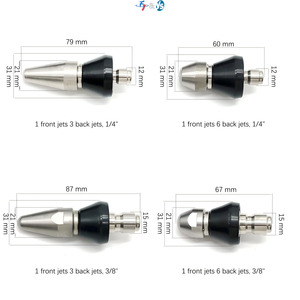 Buse de nettoyage de canalisations Premium 1/4" et 3/8" à jet inversé turbo, 1 jet avant + 3/6 jets arrière <span class=keywords><strong>pour</strong></span> débouchage de tuyaux - Product Image 1