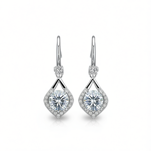 Orecchini Pendenti Classici in Oro Bianco con Cristalli e Strass, Design Geometrico per Matrimoni, Gioielli da Donna in Argento 925 - Product Image 1