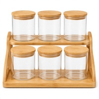 Ensemble de bocaux en verre borosilicate écologiques avec couvercle en bambou, support pour bocaux, bocaux cylindriques transparents pour le rangement de la cuisine, épices, café, noix, fabriqué en Chine