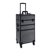 Trolley de Salon Professionnel en Aluminium à 4 Roues, Grand Organisateur de Maquillage Écologique et Durable pour Usage Commercial