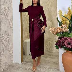 knee length dresses for ladies Elegant Midi Length Ruffles Sleeves Chiffon Dresses Empire Waist Eveni main image 0