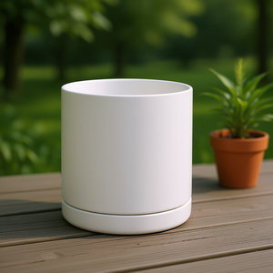 Pot de fleurs cylindrique moderne de 12 pouces en céramique émaillée antidérapante pour plantes d'intérieur et d'extérieur avec soucoupe amovible - Product Image 2