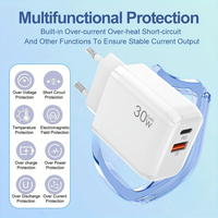 Chargeur mural certifié sûr 30W à double port PD QC3.0 USB C USB A, charge rapide pour téléphones mobiles, adaptateur mural CE FCC