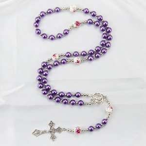 Chapelet catholique tendance en perles, bijoux religieux, pendentif croix miraculeuse Vierge Marie, cadeaux de baptême et de prière unisexes - Product Image 5