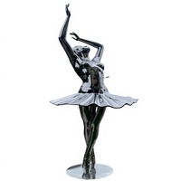 Sculpture de danseuse de ballet en acier inoxydable forgé à la main, statue moderne effet miroir pour campus, complexe hôtelier et aménagement paysager commercial