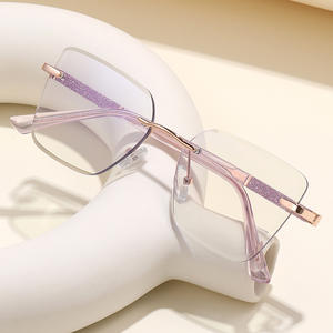Gafas de sol fotocromáticas cuadradas sin montura KJL-95030 para mujer, lentes de PC con protección UV400, montura de aleación de zinc, patillas con resorte, diseño moderno. - Product Image 1