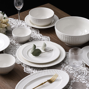 Nordic Luxury Embossed Ceramic <b>Dinner</b> Set Round White Porcelain Relief <b>Plates</b> Dishes for Wedding Christmas for Restaurants - Product Image 1