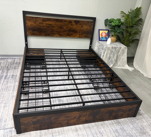 <span class=keywords><strong>Lit</strong></span> avec éclairage LED Home Suite, avec table de chevet et tiroirs de rangement, cadre de <span class=keywords><strong>lit</strong></span> plateforme en métal et bois de style industriel avec 4 tiroirs latéraux - Product Image 1