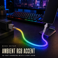 Câble USB-A vers USB-C lumineux RVB en gros, charge rapide 3A, rotatif à 180 degrés, cordon de transfert de données lumineux pour téléphone et PC