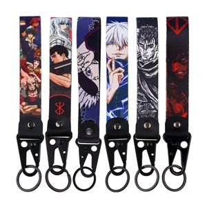 Llavero de Metal personalizado de diseño <span class=keywords><strong>500</strong></span>, serie Anime, llavero de boca de águila de nailon, logotipo trenzado bordado, cordón de muñeca corto - Product Image 1