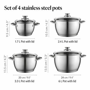 Vente Flash : Casserole Classique en Acier Inoxydable Forme Ventre, Base 5 Plis Robuste, Compatible Induction, Lavable au Lave-Vaisselle, Résistant au Four - Product Image 2