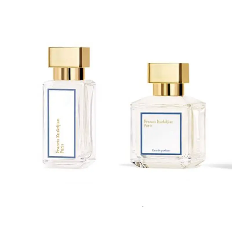 Bouteilles de parfum vides de luxe de haute qualité de 50ml en verre transparent avec couvercle carré en or