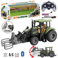 Juego de Vehículos Agrícolas para Niños con 3 Accesorios Frontales Intercambiables, Tractor de Granja con Control Remoto Recargable