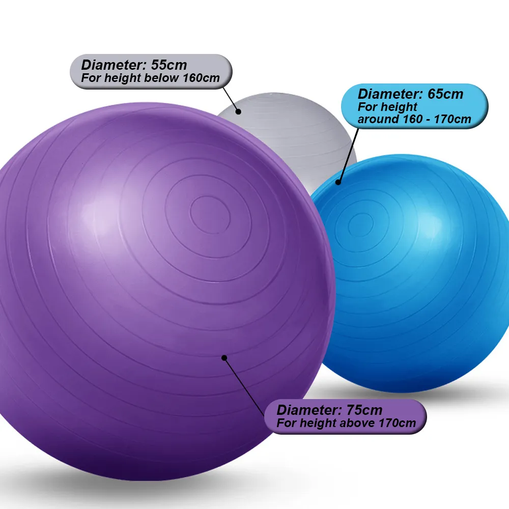 사용자 정의 로고 멀티 컬러 PVC 요가 공 55cm 65cm 75cm 피트니스 운동 균형 공 사용자 정의 크기