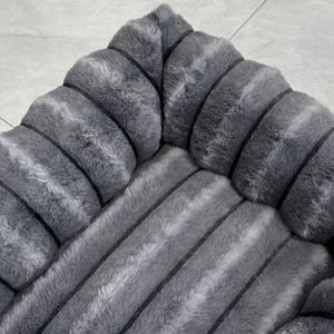 Coussin rectangulaire pour animaux de compagnie en tissu peluche lapin à rayures droites haute densité pour chats et chiens à poils longs, chaud pour l'hiver - Product Image 4