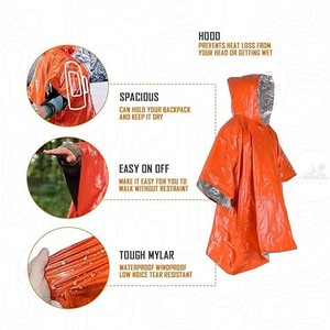 Poncho de pluie d'urgence en aluminium et PE orange imperméable, personnalisable en couleur, fabriqué en usine - Product Image 4
