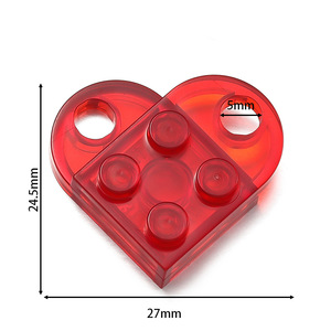 Heart-<b>Shaped</b> Building <b>Block</b> Keychain Acrylic Pendant Double Hole Portable DIY Creative Accessory 4 Packs Approx 8g - Product Image 2