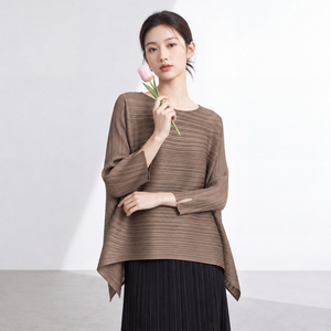 เสื้อพลีท Miyake คุณภาพสูงสำหรับผู้หญิงไซส์ใหญ่ เสื้อยืดดีไซน์เนอร์แขนยาว สไตล์ Y2K - Product Image 5