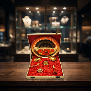 Thali d'or pour la prière (Pooja Aarti) avec coffret cadeau, ensemble de thali pour la prière fait main, thali Aarti gravé, thali Aarti en laiton fait main - Product Image 1