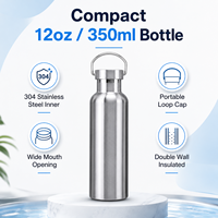 Bouteille d'eau à large ouverture de style américain, 12 oz/350 ml, en acier inoxydable, portable avec poignée de transport, logo personnalisé, prête à être expédiée