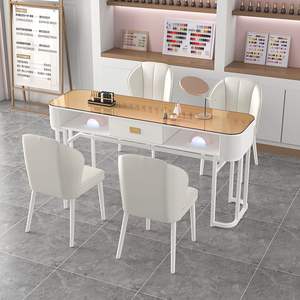 Juego de mesa y silla para salón de uñas, juego de muebles de manicura con almacenamiento de acero inoxidable, estilo cremoso, diseño moderno y de lujo. - Product Image 3