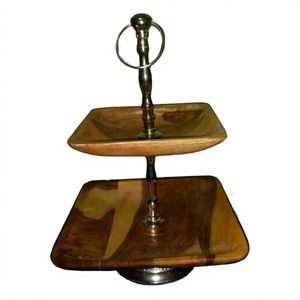 Bandejas de Madera para Servir Alimentos, Decoración de Mesa para Fiestas de Cumpleaños, Soporte para Pastel de 2 Niveles, Vajilla Ecológica para Mesa de Comedor - Product Image 1