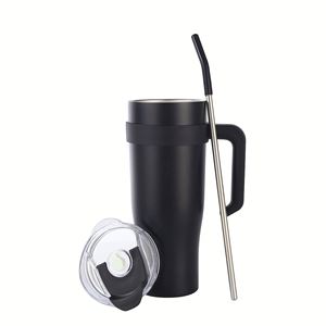 Gobelet de voyage isotherme en acier inoxydable à double paroi avec poignée et paille, isolation thermique de 6 à 12 heures, vente en gros - Product Image 4