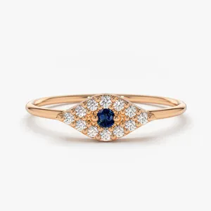 Gemnel Sterling Silver Jewelry Women 14k Diamond And Sapphire Evil Eye Ring