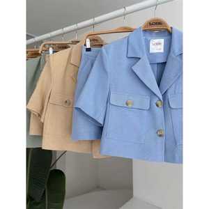 Traje Blazer de Manga Corta para Mujer Sobe, Verde Menta, Tela de Lana Peinada 9833 - Product Image 2