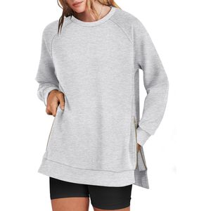 Sudadera Oversize de Cuello Redondo para Mujer FOXA, Túnica de Manga Larga con Cremallera Lateral, Camiseta Transpirable de Punto de Mezcla de Algodón - Product Image 1