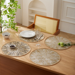 Salvamanteles Redondo de Yute Tejido Estilo Japonés, Decorativo Natural con Borde de Cuero, Diseño Moderno Minimalista - Product Image 4