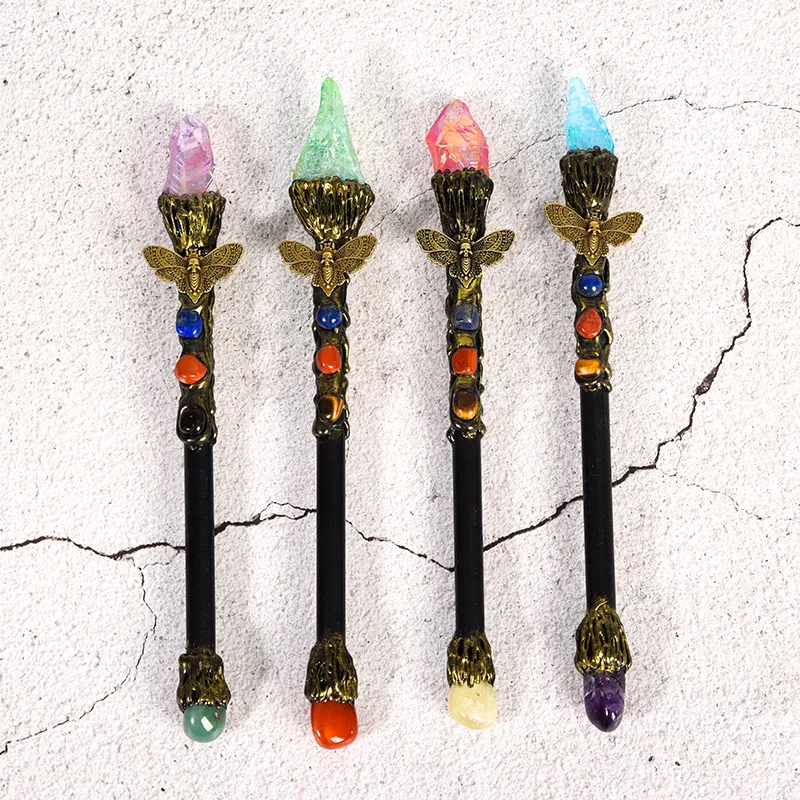 Handmade Products Natural Stone Aura Crystal Magic Wand Harry Potter Gemstone Healing Crystal Wand