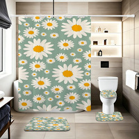 Ensemble de quatre pièces pour salle de bain, série florale moderne, en polyester anti-moisissure, comprenant rideau de douche et tapis de sol, best-seller transfrontalier