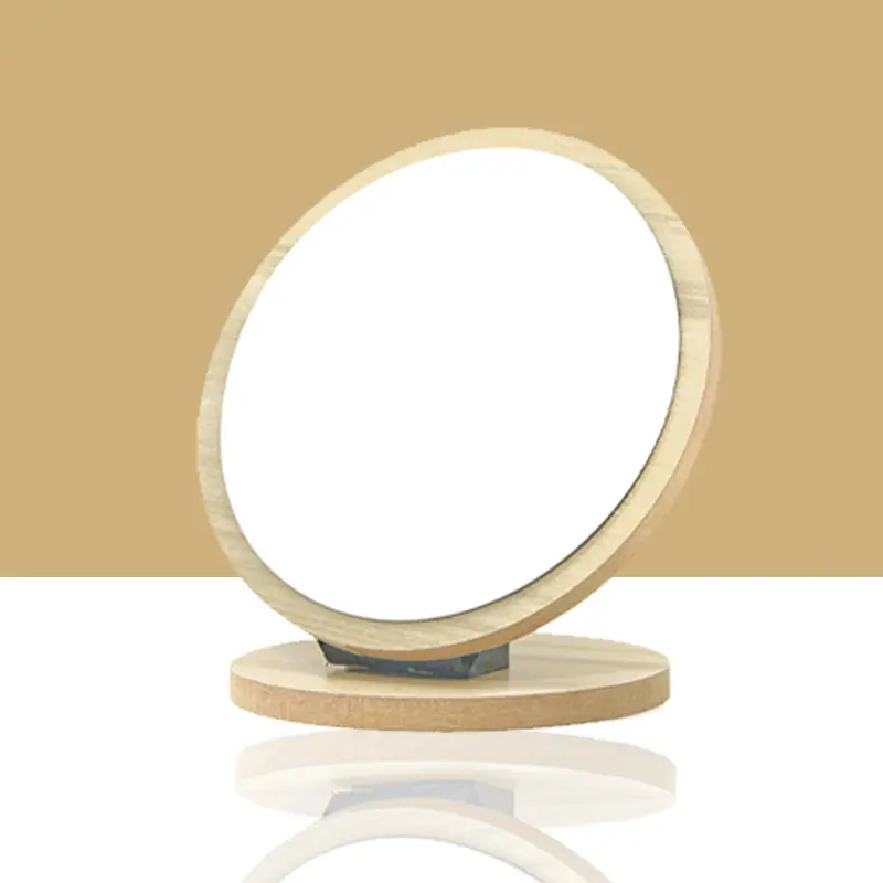 Miroir rond Simple en bois de bambou, Table carrée, coiffeuse, miroir de maquillage en bois pratique, vente en gros