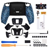 Kit de remap RISE4 V3 bleu texturé remappable pour contrôleur PS5 BDM050, carte de mise à niveau et coque arrière redessinée et 4 boutons arrière