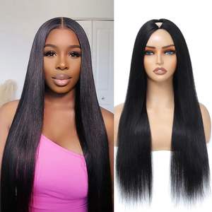 V Part Perruques Cheveux Humains Raides Minimal ou No Leave Out Upgrade U Part Perruque pour Femmes Noires V Shape Clip in Half Perruque - Product Image 1