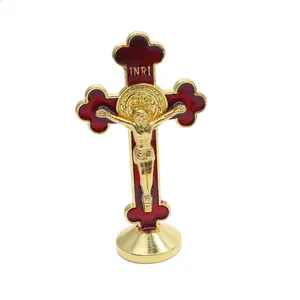 Katholieke Religieuze Jesus Cross Icoon Metalen Standbeelden Olie Droped Kleuren