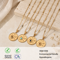 Kalung Liontin Koin Matahari Bulan Berlapis Emas 18K dari Baja Tahan Karat dengan Batu Alam Multiwarna, Perhiasan Wanita, Hadiah