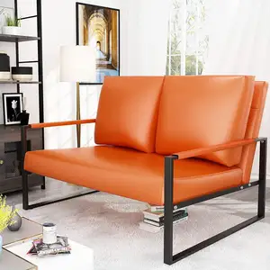 Оптовая продажа 2 + 1 Loveseat гостиная диван кресло оранжевая искусственная кожа очень толстая Подушка и спинка кресла
