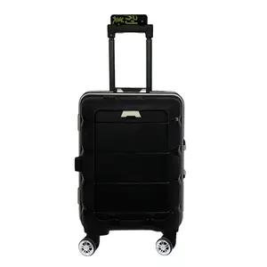 Maleta de viaje con carrito de PP, equipaje de mano con carcasa dura rodante, con apertura frontal, portátil, soporte para vaso móvil