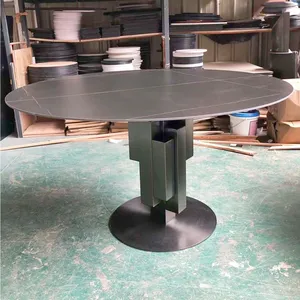 JS D30 yeni mutfak mobilyası tasarım endüstriyel stil siyah Metal taban yemek masası taş üst yuvarlak otel Diner masa