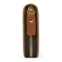 Hot Koop Crazy Horse Lederen Vintage Mobiele Telefoon Portemonnee Mannen Bruin Rits Lange Portemonnee Lederen Mannen Portefeuilles