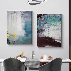 现代抽象水墨风格客厅装饰画水晶瓷画2件套抽象壁画