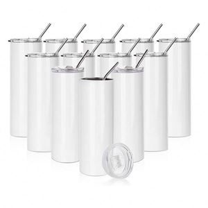USA Warehouse Double Wall Stainless Steel 20oz Skinny Straight Sublimation Blank Tumbler Lid <b>Straw</b> Eco-Friendly 6-12 Hours - Product Image 1