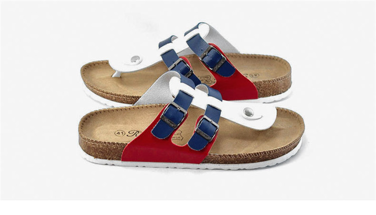 Unisex Cork Slippers Casual Beach Double Buckle Non-slip Outside Leather Slides Sandals Custom Logo