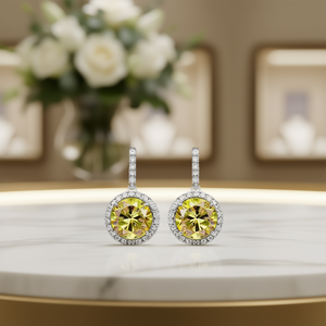 Boucles d'oreilles pendantes en argent 925 pour femme E2680, serties de citrine et de strass en cristal, classiques pour tous les jours - Product Image 2