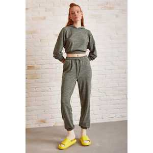 Conjunto Deportivo Holgado para Mujer, Color Caqui, Informal, Transpirable, Sudadera con Capucha y Pantalones Deportivos, Estilo Adulto - Product Image 5