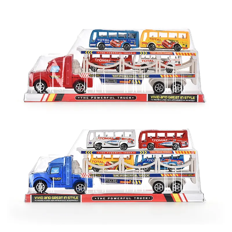 幼児教育用摩擦動力車とトラックおもちゃ2層トレーラートラックおもちゃ車輸送機